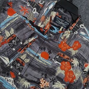 Newport Blue Shirt Mens XL Gray Hawaiian VW Bus Tropical Rayon Blend Aloha Beach